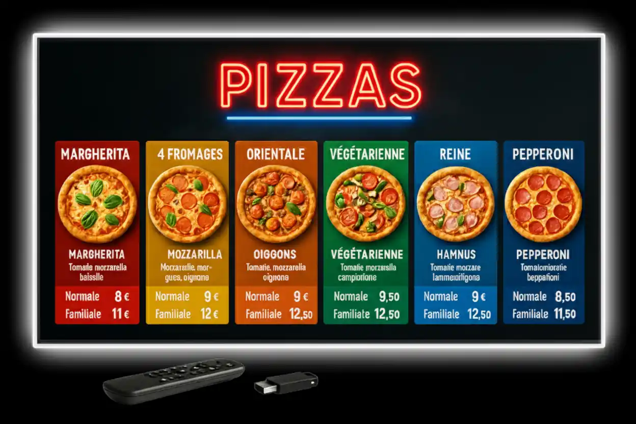 Menu Board Restaurant – menu digital sur écran pour pizzeria